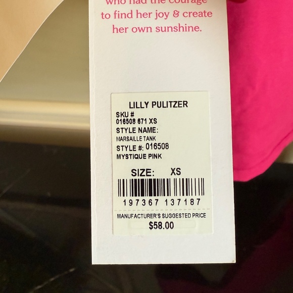 Lilly Pulitzer NWT Pink Tank, Size XS - Picture 4 of 5